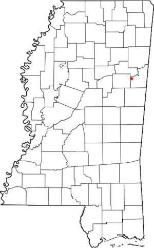 Location of Mayhew, Mississippi
