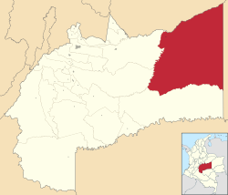Location of the municipality and town of Puerto Gaitán in the Meta Department of Colombia.