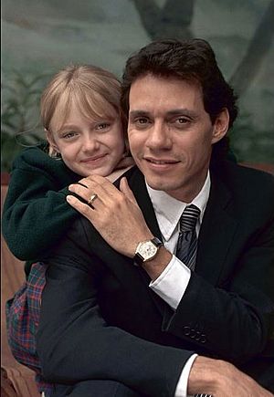 Dakota Fanning and Marc Anthony, on the set of Man on Fire in April 2003