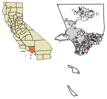 Location of Artesia in Los Angeles County, California.