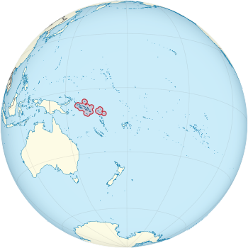 Solomon Islands on the globe (small islands magnified) (Polynesia centered).svg