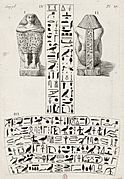 Transcription of hieroglyphs on an Egyptian statue by Count Caylus, 1767