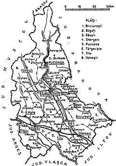 1938 map of interwar county Dambovita