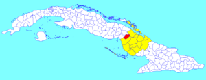 Céspedes municipality (red) within  Camagüey Province (yellow) and Cuba