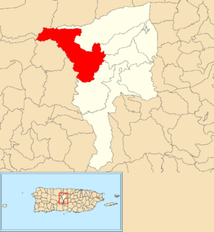 Location of Frontón within the municipality of Ciales shown in red