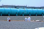 Fukushima Daiichi nuclear plant. Two types of above-ground water tanks and underground pool