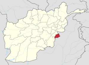 Map of Afghanistan with Khost highlighted