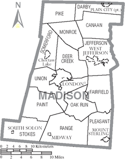 Map of Madison County Ohio With Municipal and Township Labels