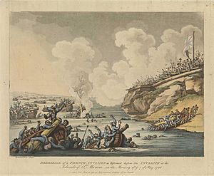 Rehearsal of a French Invasion as Performed before the Invalids at the Islands of St Marcou on the Morning of ye 7 of May 1798 (caricature) RMG PX8992.jpg