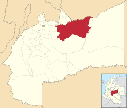 Location of the municipality and town of Puerto López, Meta in the Meta Department of Colombia.