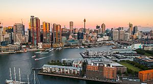 2019-04-10 Sydney CBD view from Pyrmont at sunset