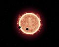 Artist's view of planets transiting red dwarf star in TRAPPIST-1 system
