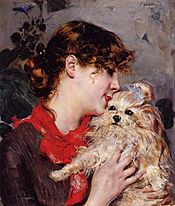 The Actress Rejane and her Dog, painting by Giovanni Boldini 