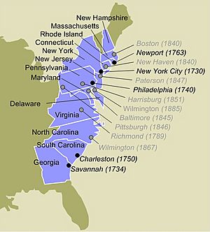 Early Jewish Congregations in the 13 Colonies