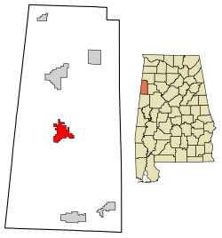 Location of Vernon in Lamar County, Alabama.