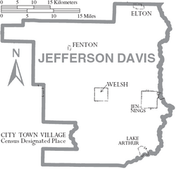 Map of Jefferson Davis Parish Louisiana With Municipal Labels