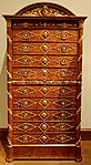 Secretary, France, 1804-1814, amboyna wood veneered on pine, gilt-bronze mounts, 23.147.1 - Metropolitan Museum of Art - New York City - DSC07689 (cropped and fixed angles)