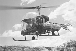 Bell 47 (H-13G) medevac inflight bw