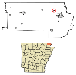 Location of Pollard in Clay County, Arkansas.