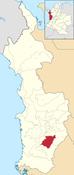 Location of the municipality and town of Nóvita in the Chocó Department of Colombia.