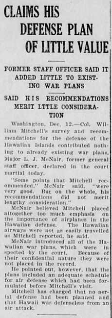 Lesley J. McNair testimony at 1925 Billy Mitchell court-martial