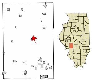 Location of Carlinville in Macoupin County, Illinois.