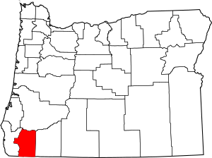 Map of Oregon highlighting Josephine County