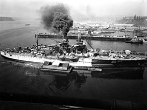 USS Utah (AG-16) being painted at Puget Sound 1941