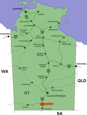Erldunda location map in Northern Territory