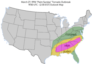 March 27, 1994 "Palm Sunday" Severe Weather Outbreak map