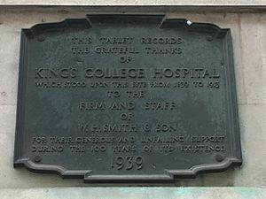 Plaque commemorating King's College Hospital building situated on LSE grounds