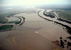 Flooding at the confluence of the Nishnabotna and Missouri Rivers on June 16, 2011, during the 2011 Missouri River floods