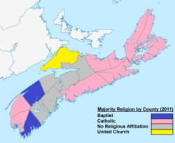 Counties of Nova Scotia by Majority Religion