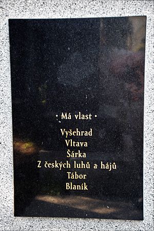 Left side of grave monument of Bedřich Smetana (1824-1884)