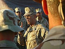 Major General James N. Mattis addresses the Marines of Headquarters Battalion