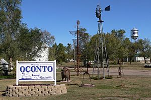 Welcome sign, windmill, sculptures (2010)