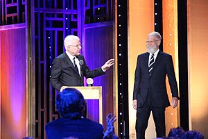 Steve Martin presenting the Individual Peabody Award to David Letterman at the 75th Annual Peabody Awards
