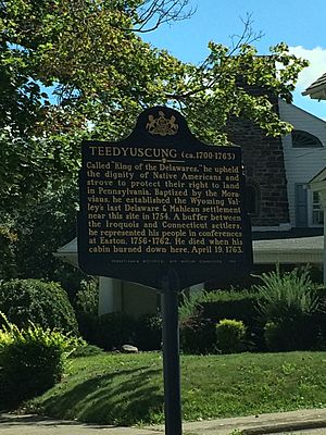 Teedyuscung Mohegan leader plaque in Wilkes-Barre Pennsylvania