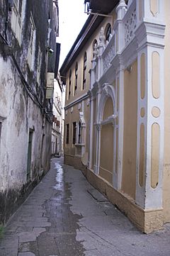 The narrow alley in the stone city of Zanzibar
