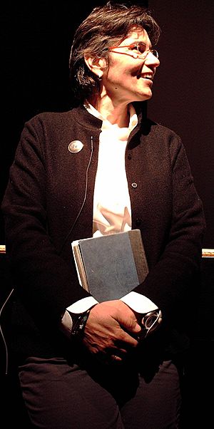 Bancroft in 2006, holding a journal she kept on a trip to the Arctic
