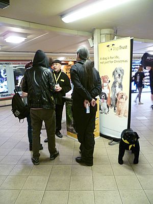 Dogs Trust fund raising Leicester Square tube station