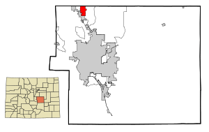 Location of the Woodmoor CDP in El Paso County, Colorado.