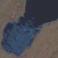Ice breakup in Saginaw Bay on March 20, 2022, cropped from R2AWF03202022280038, IRS AWiFS