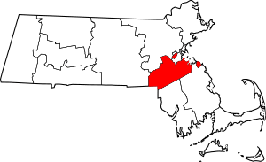 Map of Massachusetts highlighting Norfolk County