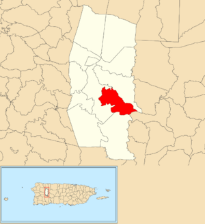 Location of Mirasol barrio within the municipality of Lares shown in red