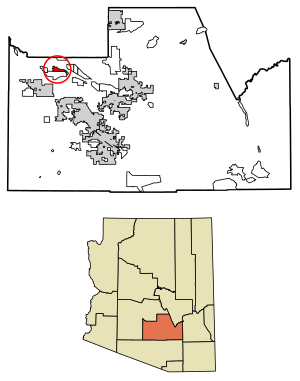 Location of Wet Camp Village in Pinal County, Arizona.