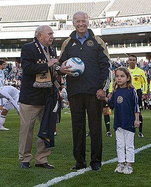 Walter Bahr Joe Biden at Lincoln Financial Field for Philadelphia Union match (cropped).jpg
