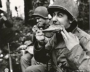 Cpl. Leo Kaller celebrating Thanksgiving while helping to liberate Western Europe in November 1944
