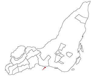 Montreal and surrounding islands with L'Île-Dorval shown in red.