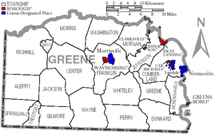 Map of Greene County Pennsylvania With Municipal and Township Labels